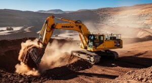 Excavadora Komatsu trabajando en faena minera